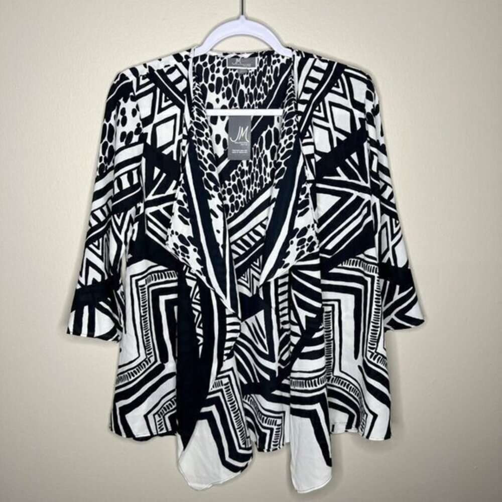 JM Collection Petite Modern Mix‎ Black & White Printed Chiffon Open Front Jacket